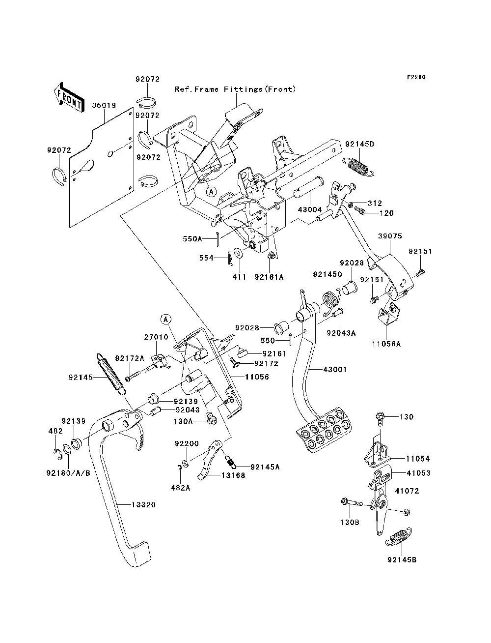 Brake Pedal/Throttle Lever Diagram and Parts List for KRF750SDF 2013 Kawasaki Lawn Tractor Accessories