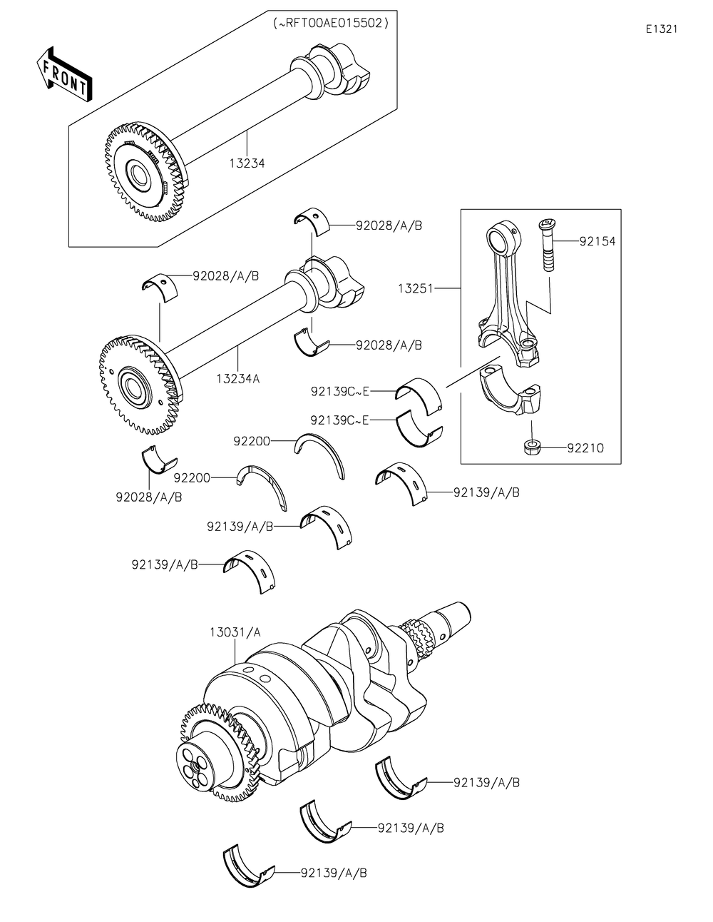 Crankshaft Diagram and Parts List for KRF1000DMFNN 2021 Kawasaki Lawn Tractor Accessories