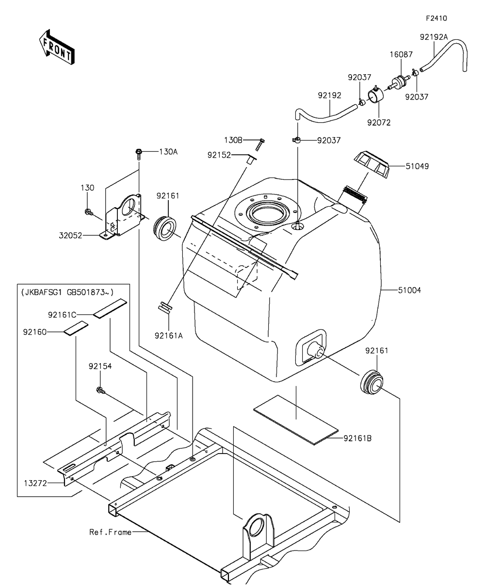 Fuel Tank Diagram and Parts List for KAF820GGF 2016 Kawasaki Lawn Tractor Accessories
