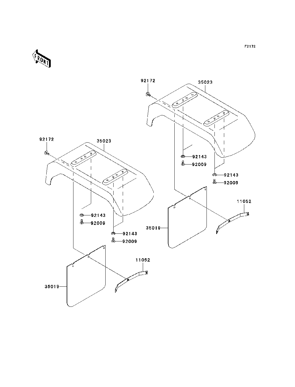 Rear Fender Diagram and Parts List for KAF950D8F 2008 Kawasaki Lawn Tractor Accessories