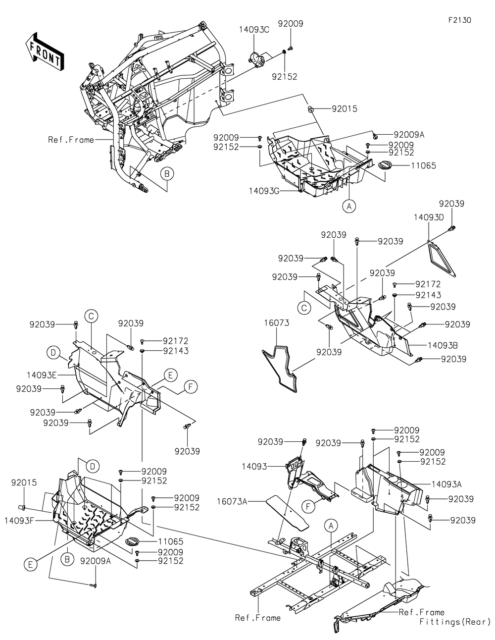 Frame Fittings Diagram and Parts List for KRF1000CPFNN 2023 Kawasaki Lawn Tractor Accessories