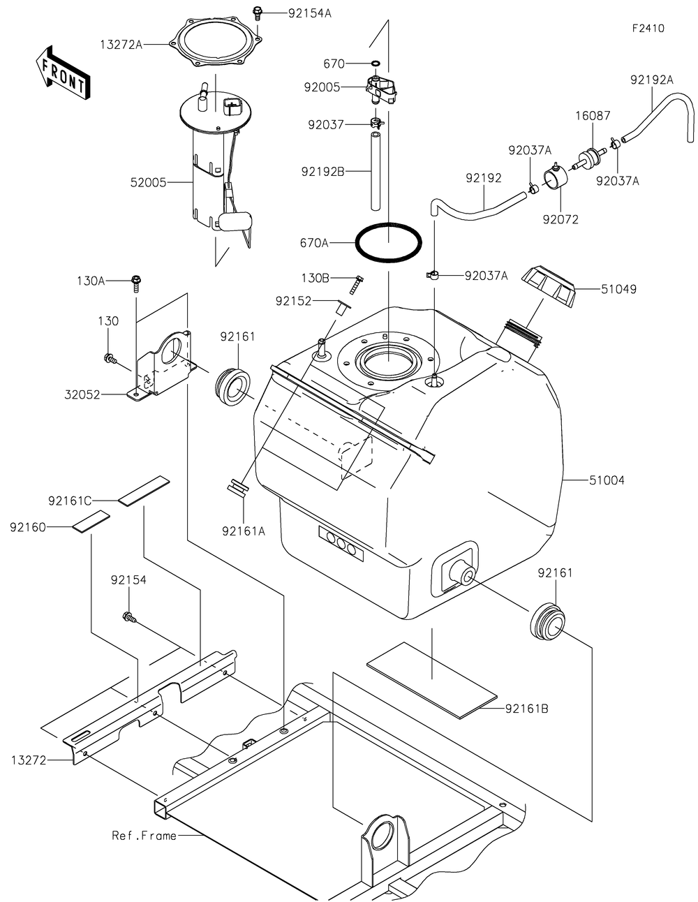 Fuel Tank Diagram and Parts List for KAF1000FKF 2019 Kawasaki Lawn Tractor Accessories
