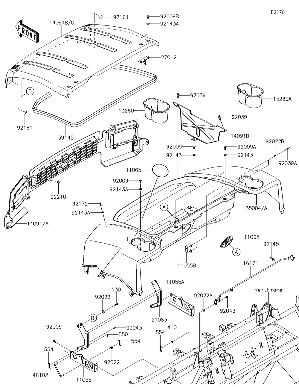 Fenders Diagram and Parts List for KAF620SGF 2016 Kawasaki Lawn Tractor Accessories