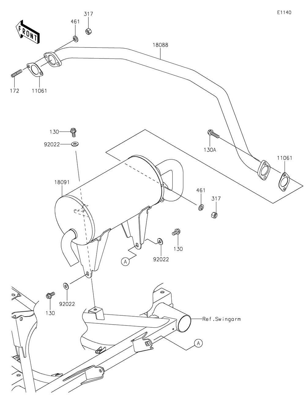 Muffler Diagram and Parts List for KAF400LHS 2017 Kawasaki Lawn Tractor Accessories