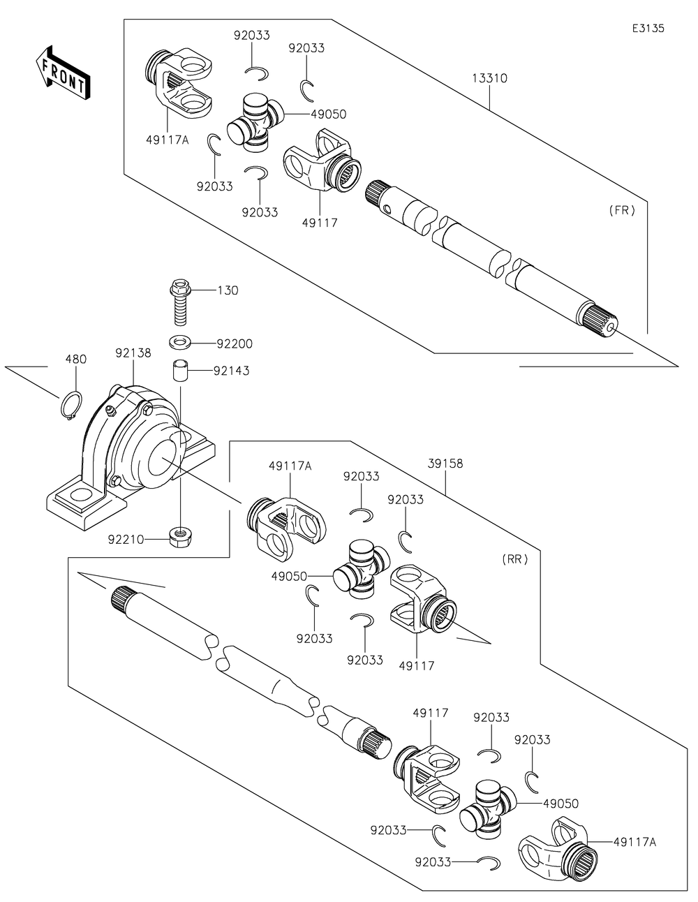 Drive Shaft-Propeller Diagram and Parts List for KAF620MLF 2020 Kawasaki Lawn Tractor Accessories