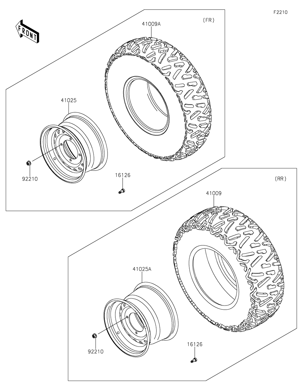 Wheels/Tires Diagram and Parts List for KRF800HLF 2020 Kawasaki Lawn Tractor Accessories