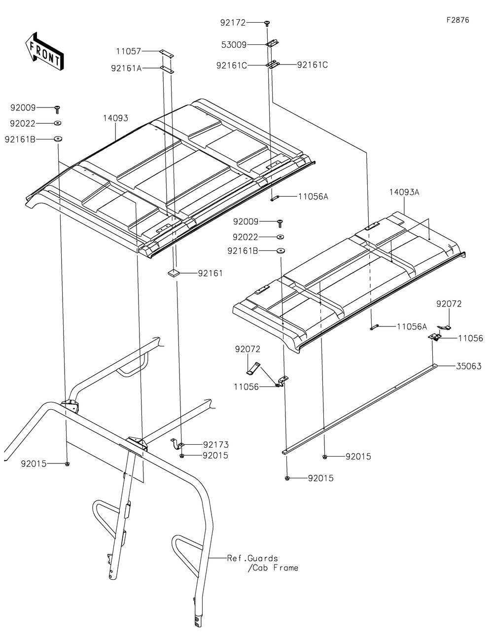 Sun Top Diagram and Parts List for KAF1000CKF 2019 Kawasaki Lawn Tractor Accessories