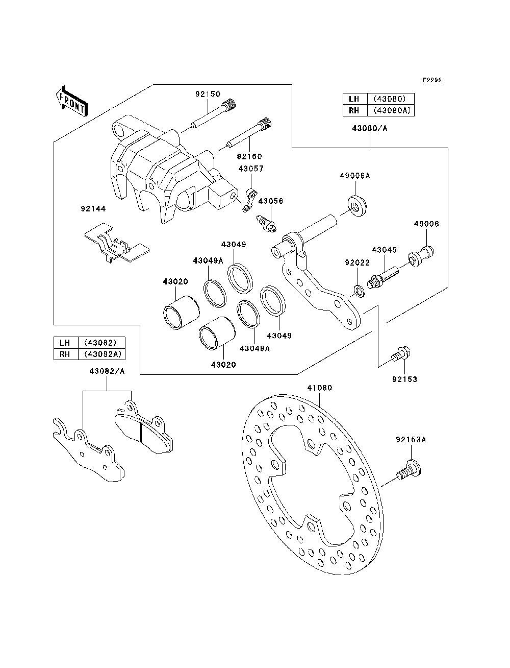Front Brake Diagram and Parts List for KRF750TAF 2010 Kawasaki Lawn Tractor Accessories