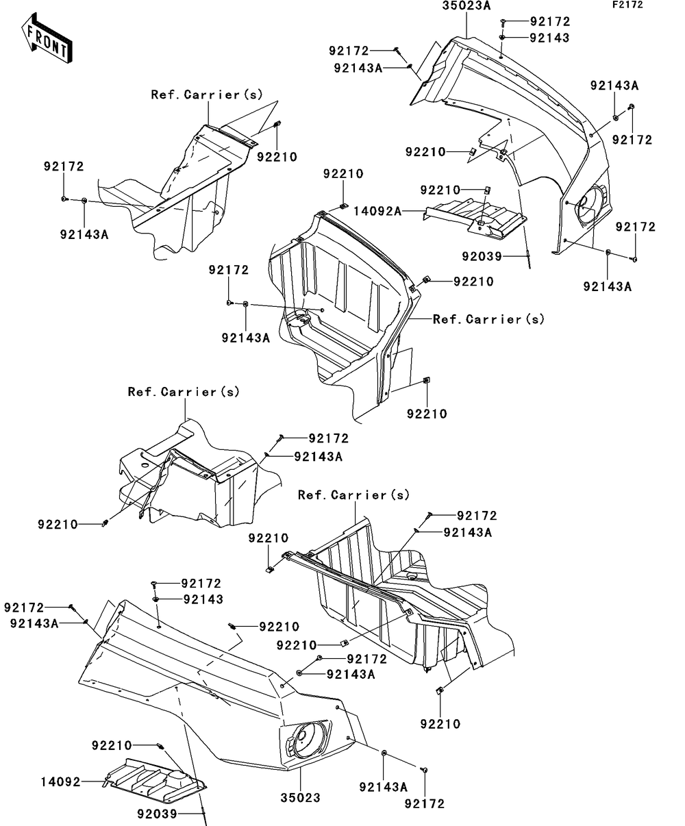 Rear Fender Diagram and Parts List for KRT750DCF 2012 Kawasaki Lawn Tractor Accessories