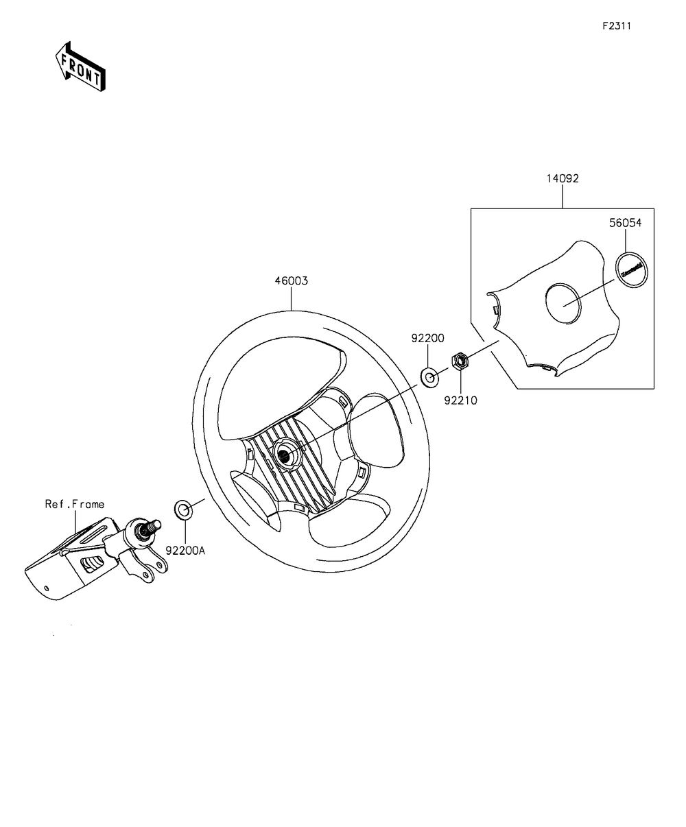 Steering Wheel Diagram and Parts List for KAF820BGF 2016 Kawasaki Lawn Tractor Accessories