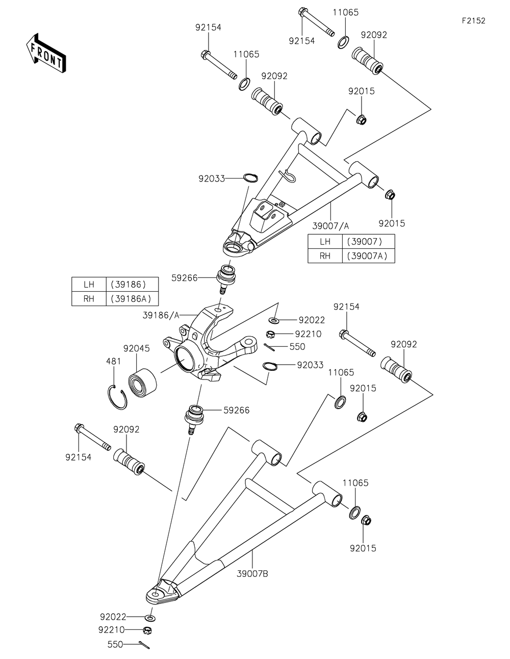 Front Suspension Diagram and Parts List for KAF820FNFNN 2022 Kawasaki Lawn Tractor Accessories