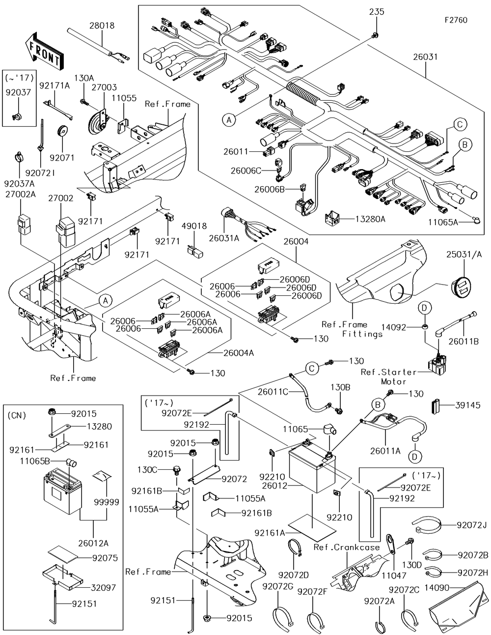 Chassis Electrical Equipment Diagram and Parts List for KAF620MHF 2017 Kawasaki Lawn Tractor Accessories