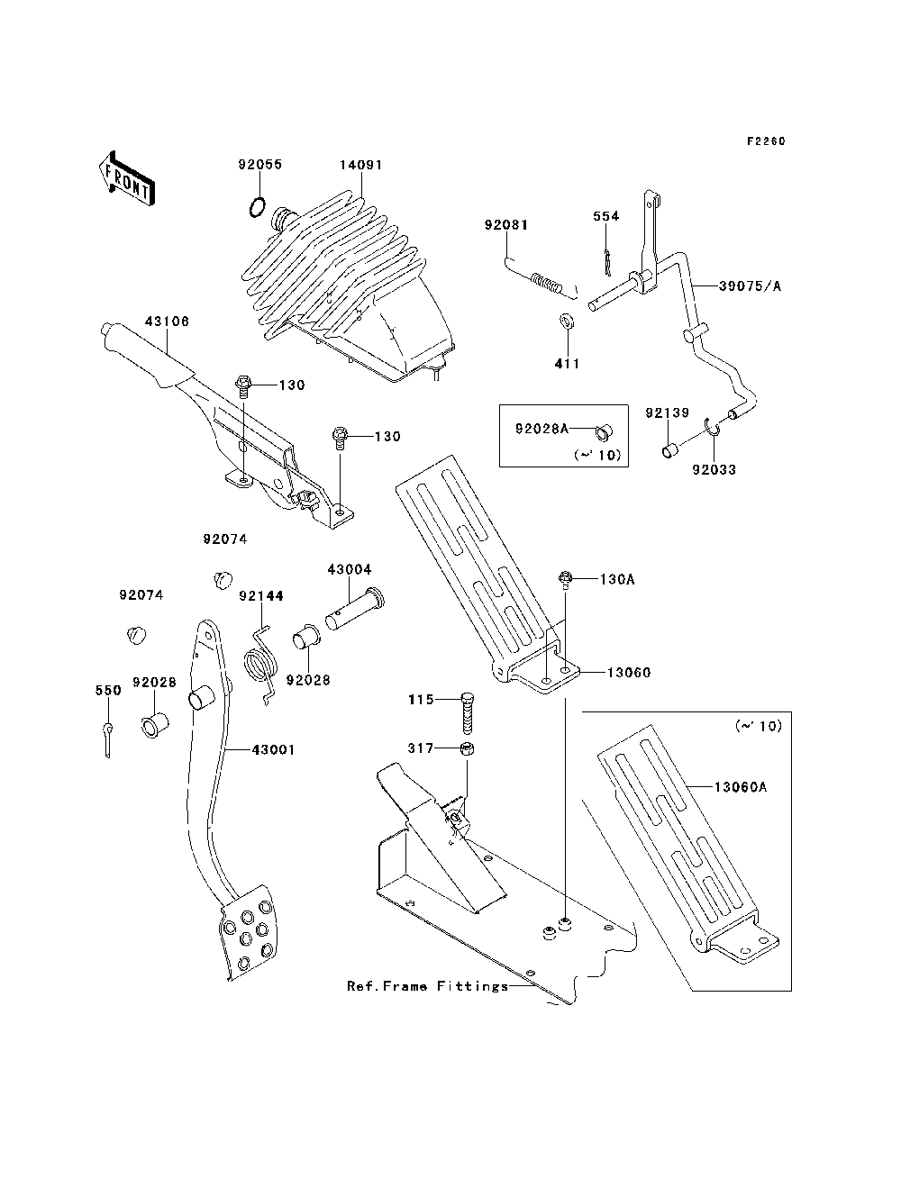 Brake Pedal/Throttle Lever Diagram and Parts List for KAF620MDF 2013 Kawasaki Lawn Tractor Accessories