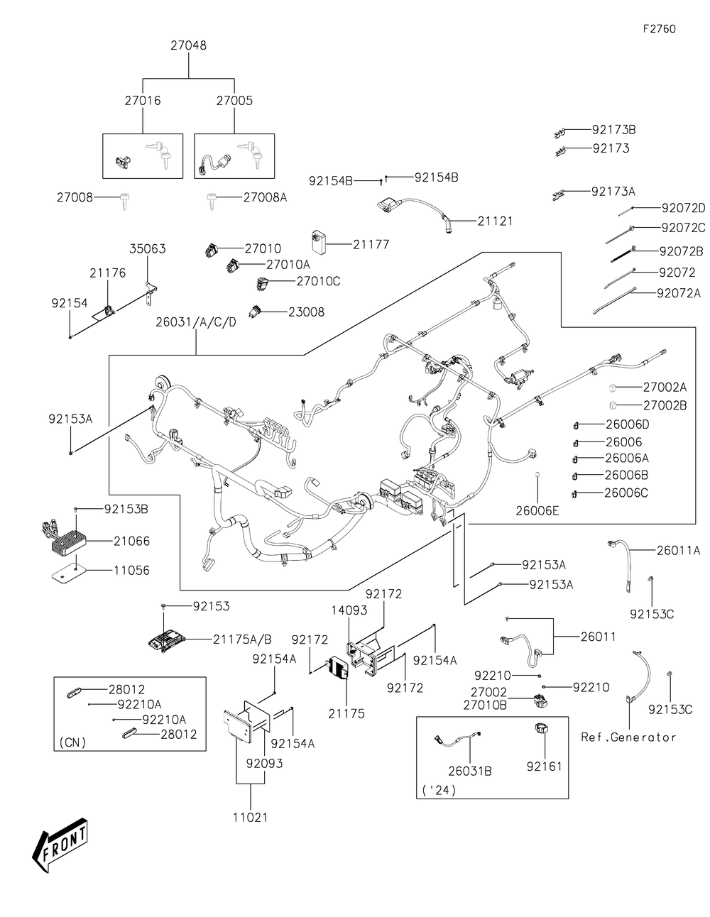 Chassis Electrical Equipment Diagram and Parts List for KAF700CNFNN 2022 Kawasaki Lawn Tractor Accessories