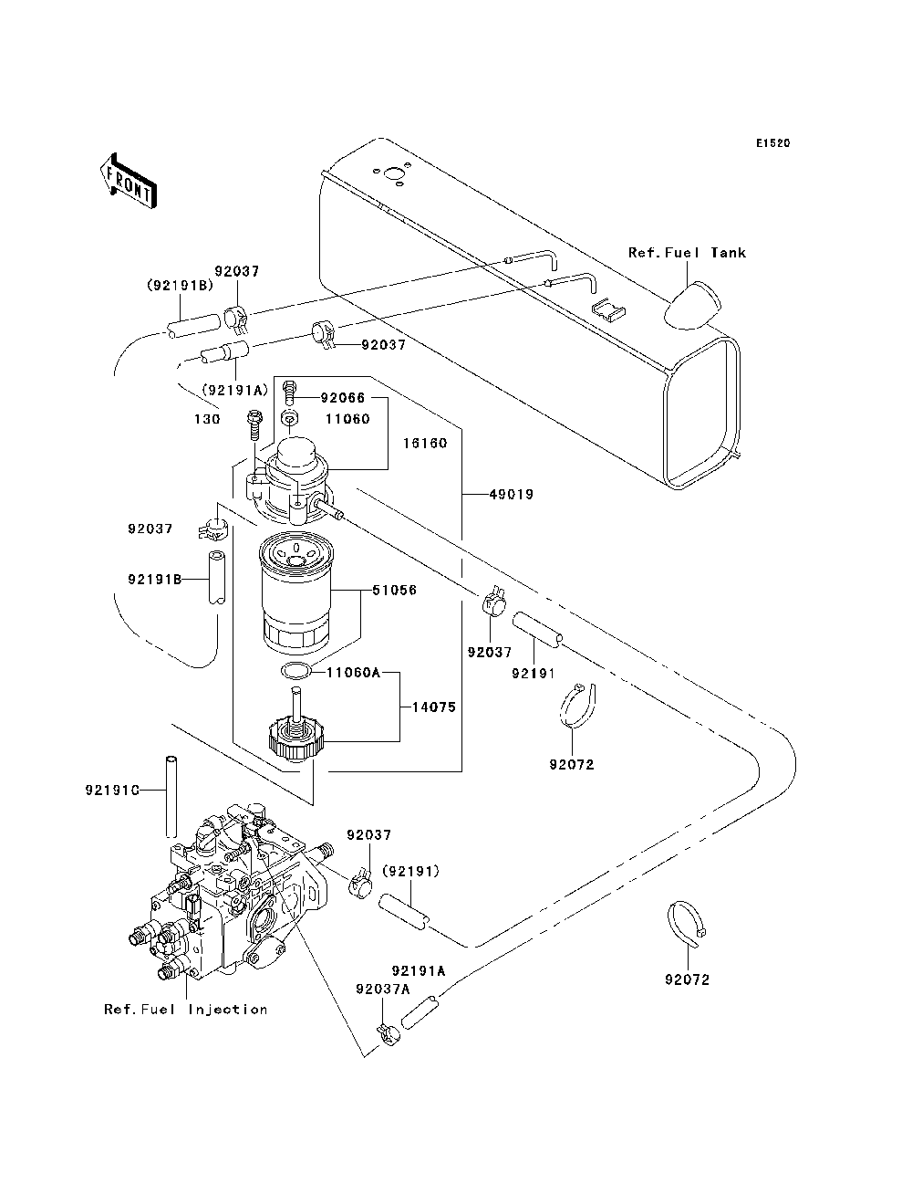 Fuel Pump Diagram and Parts List for KAF950D8F 2008 Kawasaki Lawn Tractor Accessories