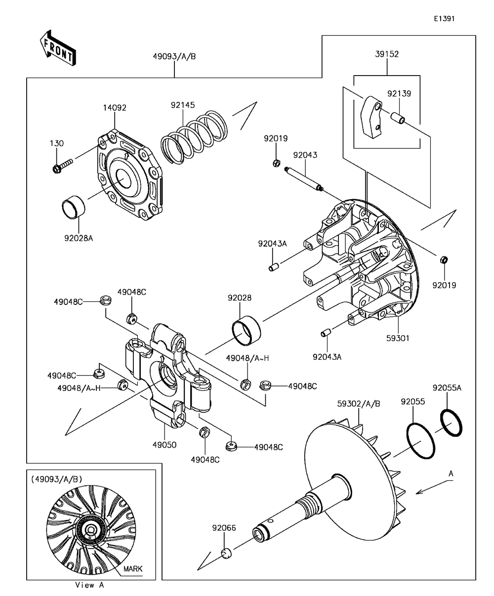 Drive Converter Diagram and Parts List for KAF1000CHF 2017 Kawasaki Lawn Tractor Accessories