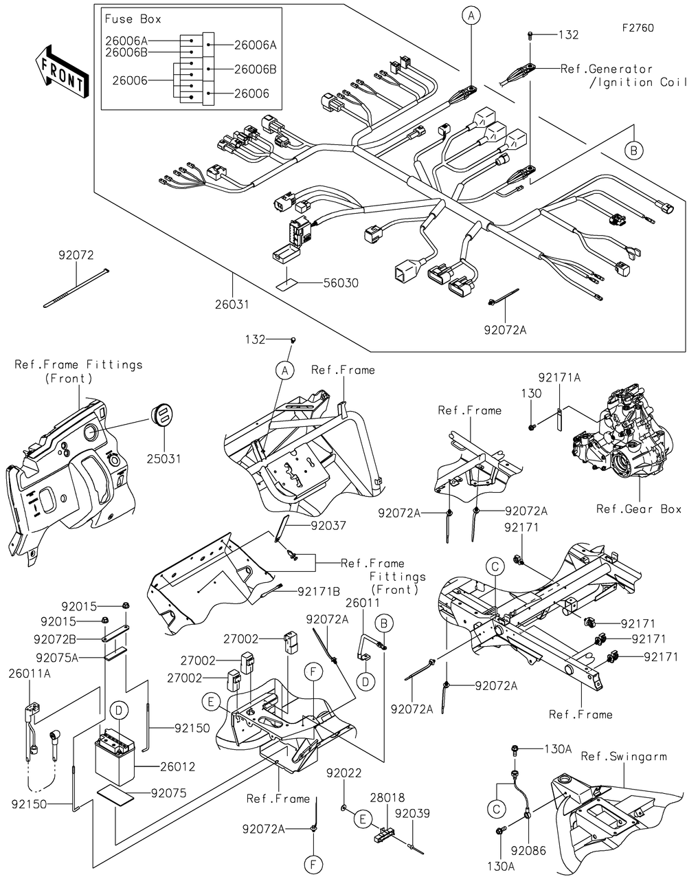 Chassis Electrical Equipment Diagram and Parts List for KAF400PNFNN 2022 Kawasaki Lawn Tractor Accessories