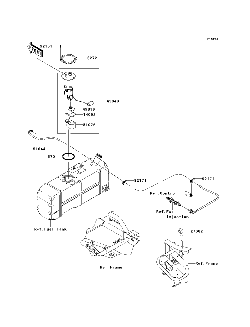 Fuel Pump Diagram and Parts List for KAF620MDF 2013 Kawasaki Lawn Tractor Accessories