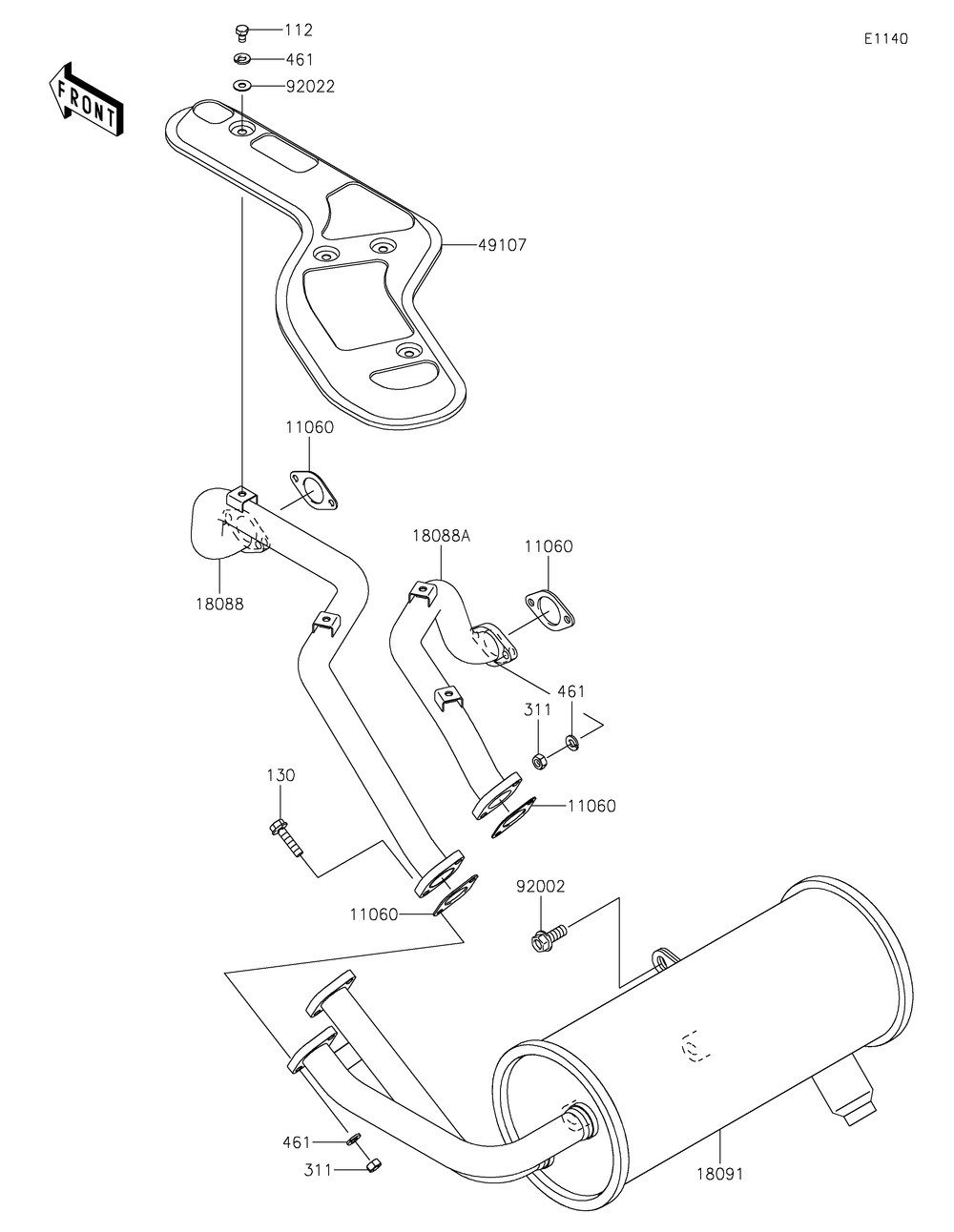 Muffler Diagram and Parts List for KAF620MLF 2020 Kawasaki Lawn Tractor Accessories