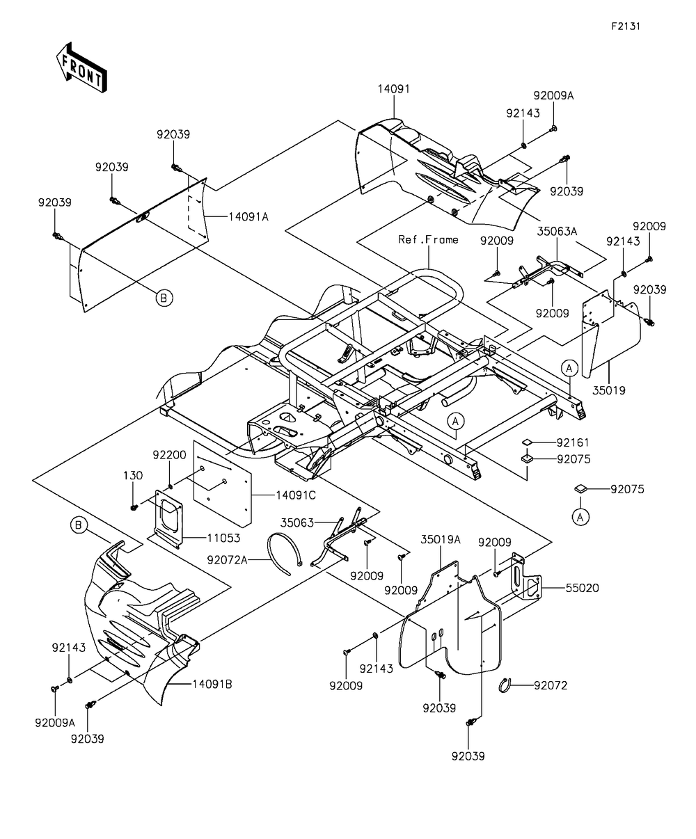 Frame Fittings-Rear Diagram and Parts List for KAF400FGF 2016 Kawasaki Lawn Tractor Accessories