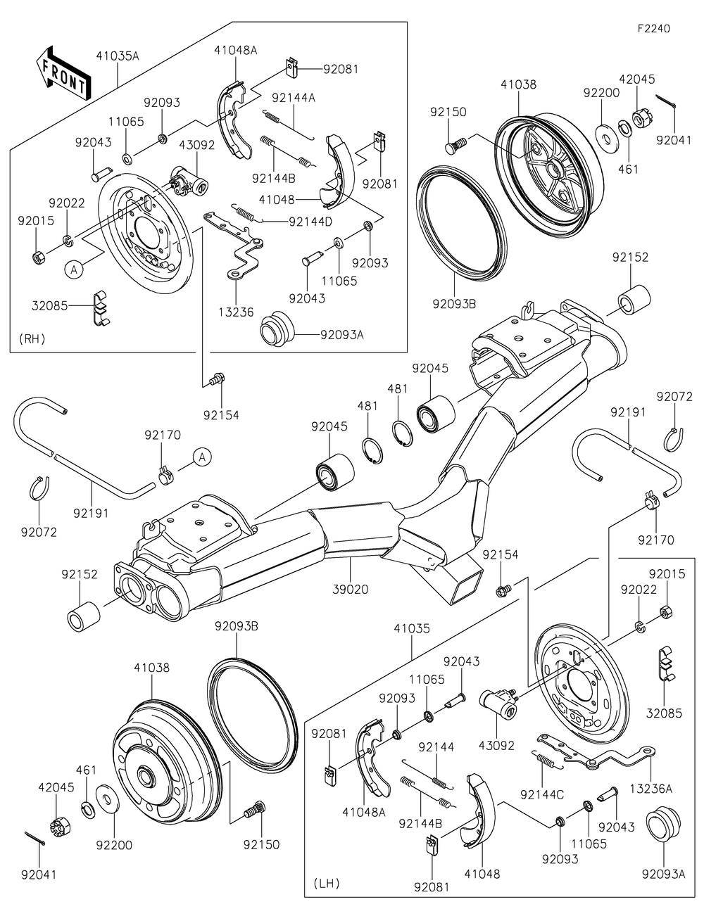 Rear Hubs/Brakes Diagram and Parts List for KAT620CNFNN 2022 Kawasaki Lawn Tractor Accessories