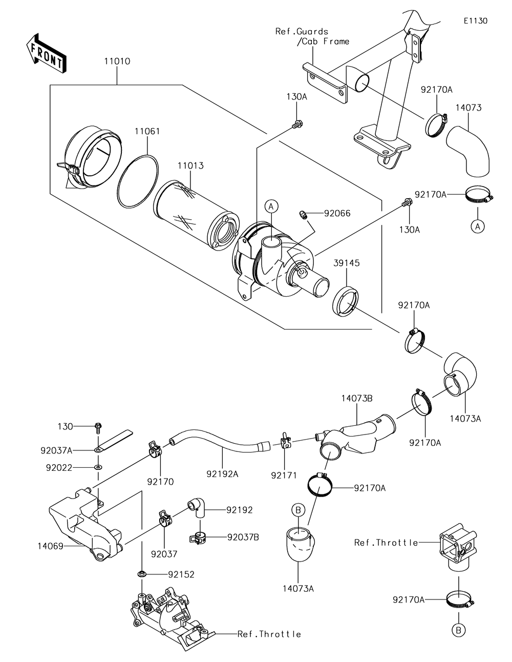 Air Cleaner Diagram and Parts List for KAF620XJF 2018 Kawasaki Lawn Tractor Accessories
