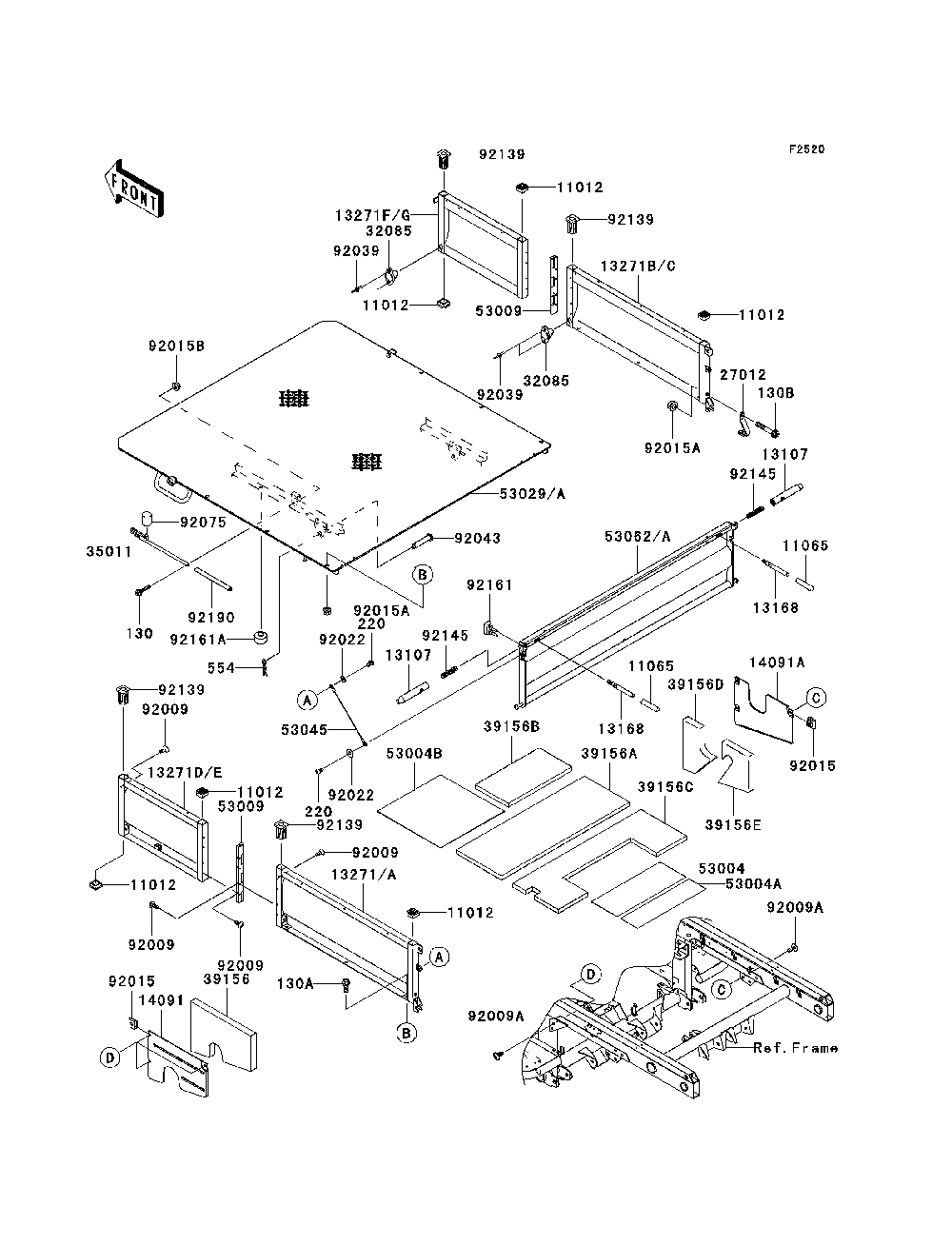 Carrier Diagram and Parts List for KAF950E8F 2008 Kawasaki Lawn Tractor Accessories