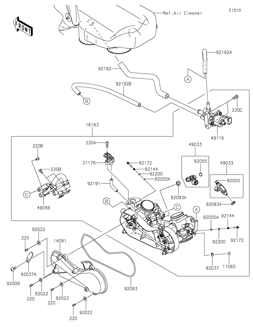 Throttle Diagram and Parts List for KRF800FNFNN 2022 Kawasaki Lawn Tractor Accessories