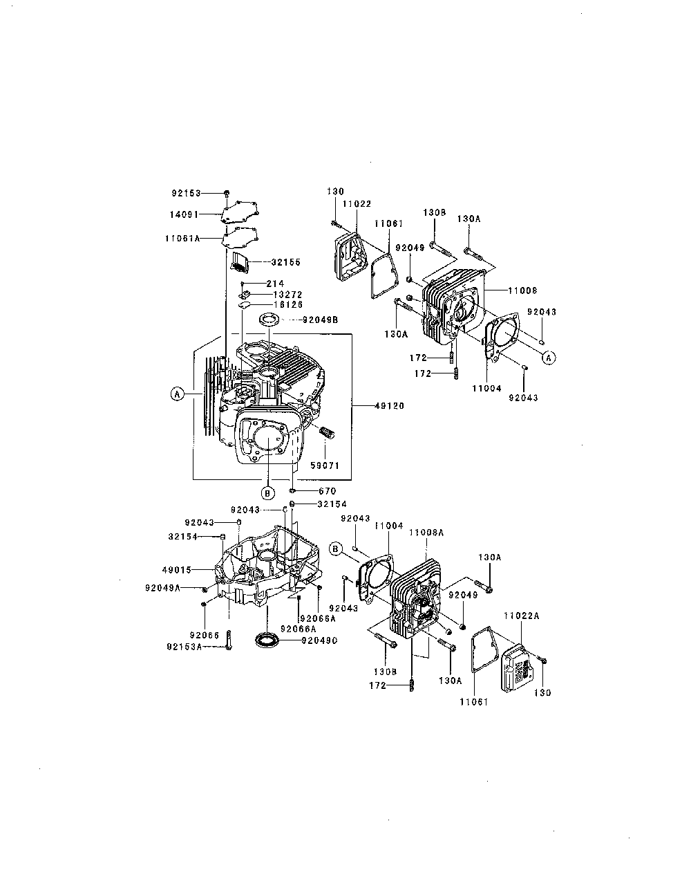 Cylinder/crankcase Diagram and Parts List for 752SFR600S06  Kawasaki Engine