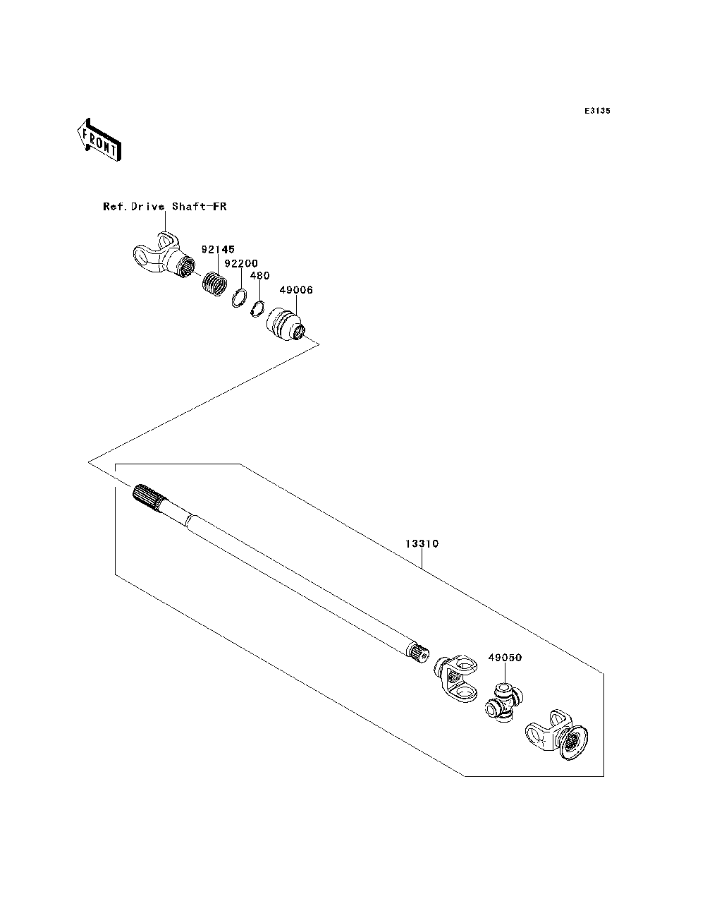 Drive Shaft 1 Diagram and Parts List for KRT800BEF 2014 Kawasaki Lawn Tractor Accessories