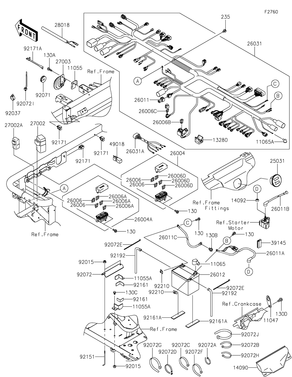 Chassis Electrical Equipment Diagram and Parts List for KAT620DNFNN 2022 Kawasaki Lawn Tractor Accessories