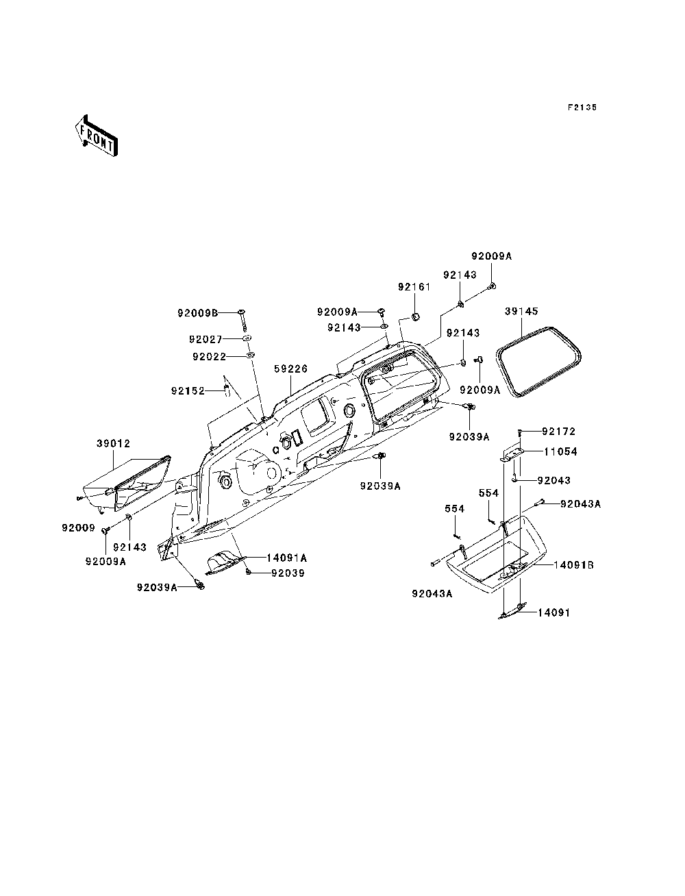Front Box Diagram and Parts List for KRF750TAF 2010 Kawasaki Lawn Tractor Accessories