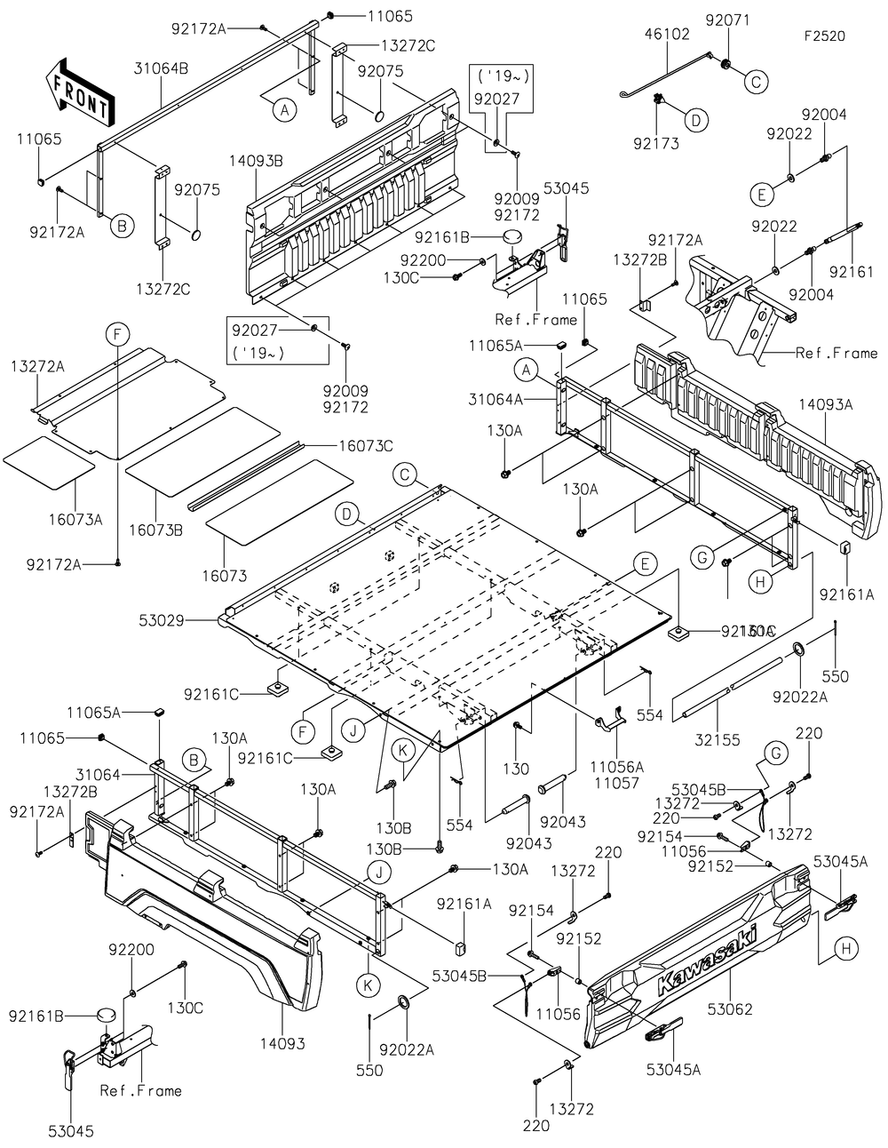 Carrier Diagram and Parts List for KAF820FLF 2020 Kawasaki Lawn Tractor Accessories