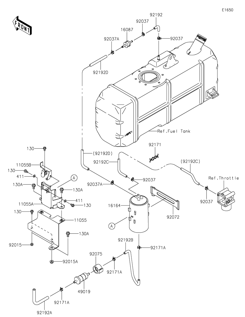 Fuel Evaporative System Diagram and Parts List for KAF620RMFNN 2021 Kawasaki Lawn Tractor Accessories