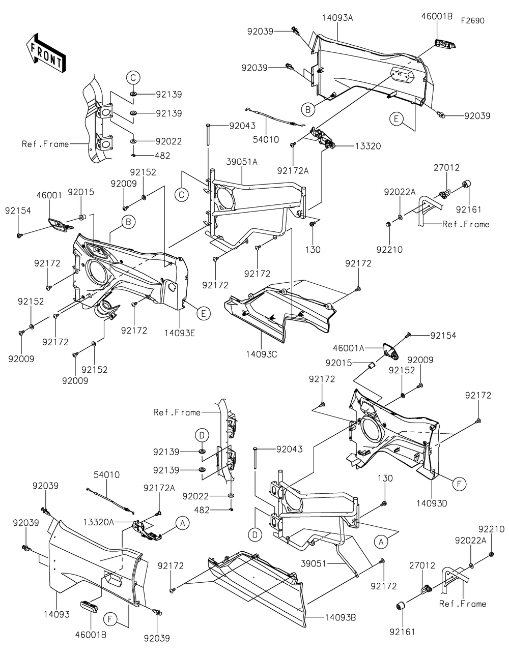 Door Diagram and Parts List for KRF1000CMFNN 2021 Kawasaki Lawn Tractor Accessories