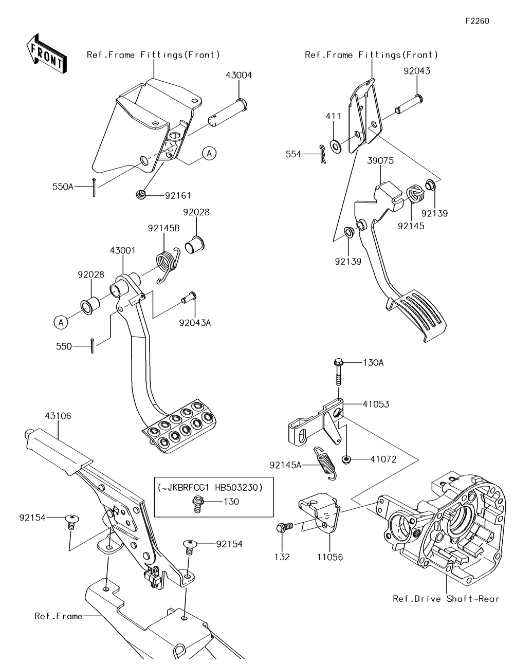Brake Pedal/Throttle Lever Diagram and Parts List for KRF800GJF 2018 Kawasaki Lawn Tractor Accessories