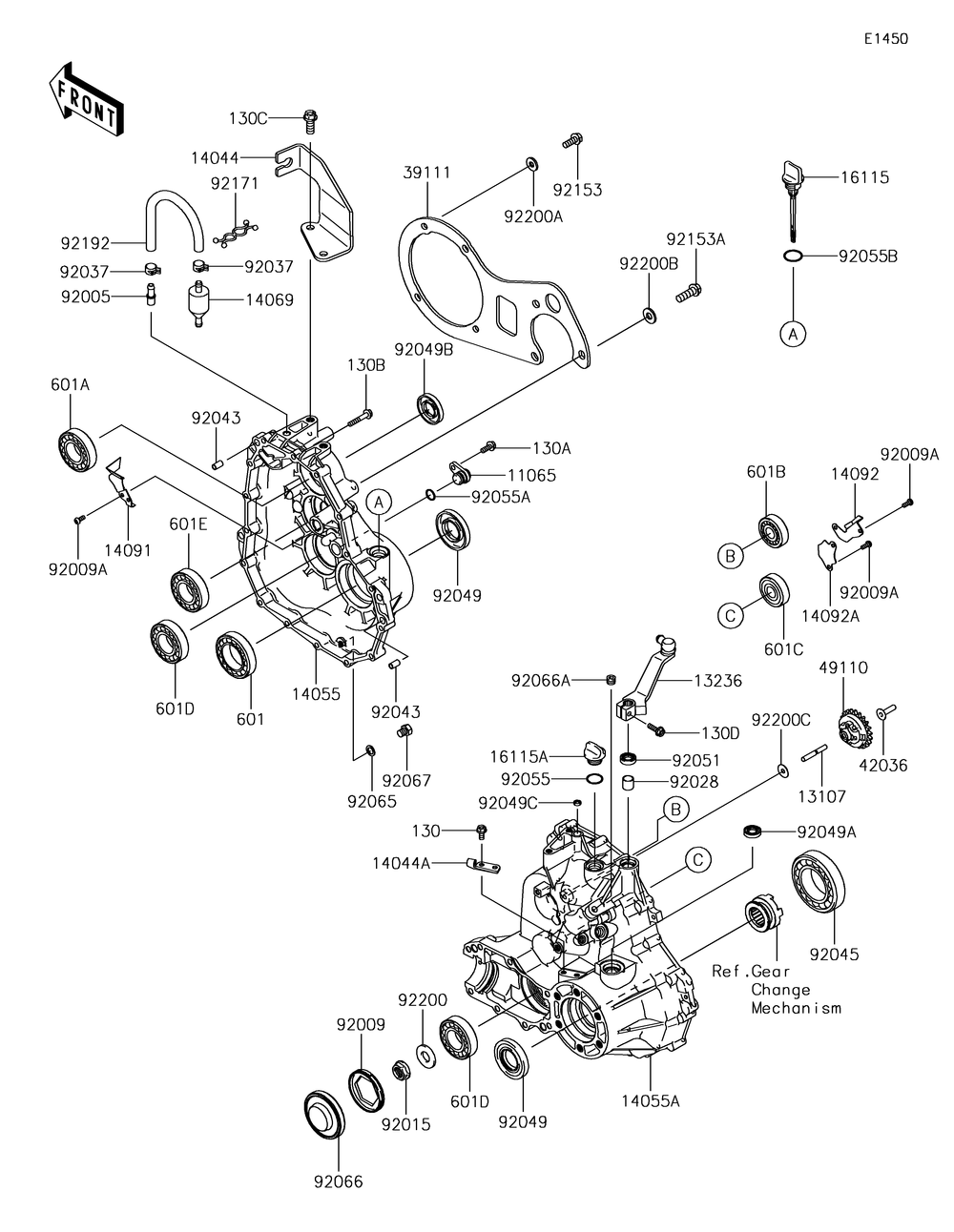 Gear Box Diagram and Parts List for KAF400JKF 2019 Kawasaki Lawn Tractor Accessories