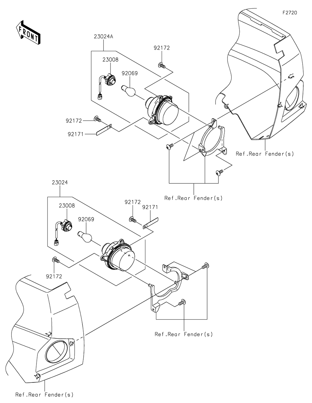 Taillight Diagram and Parts List for KRF800GKF 2019 Kawasaki Lawn Tractor Accessories