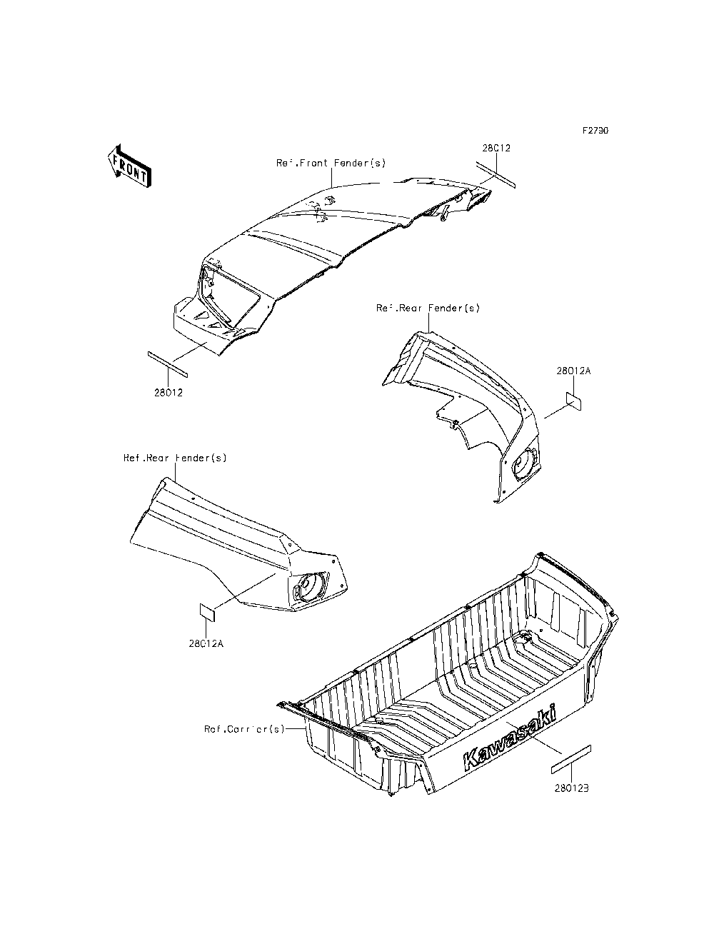 Reflectors Diagram and Parts List for KRT800CFF 2015 Kawasaki Lawn Tractor Accessories