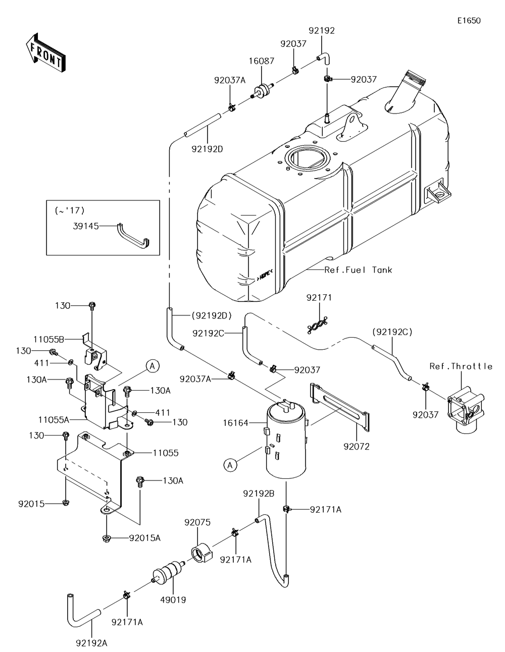 Fuel Evaporative System Diagram and Parts List for KAF620SGF 2016 Kawasaki Lawn Tractor Accessories