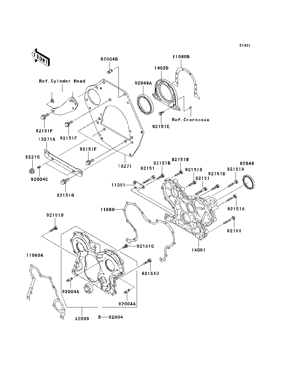 Engine Cover Diagram and Parts List for KAF950C7F 2007 & Prior Kawasaki Lawn Tractor Accessories