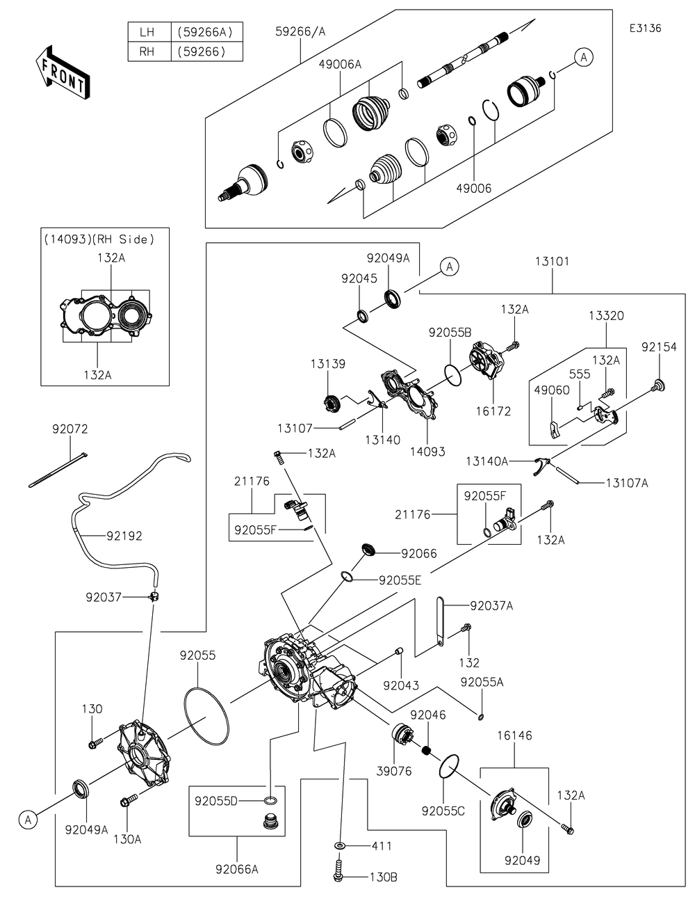Drive Shaft-Front Diagram and Parts List for KRF1000ALF 2020 Kawasaki Lawn Tractor Accessories