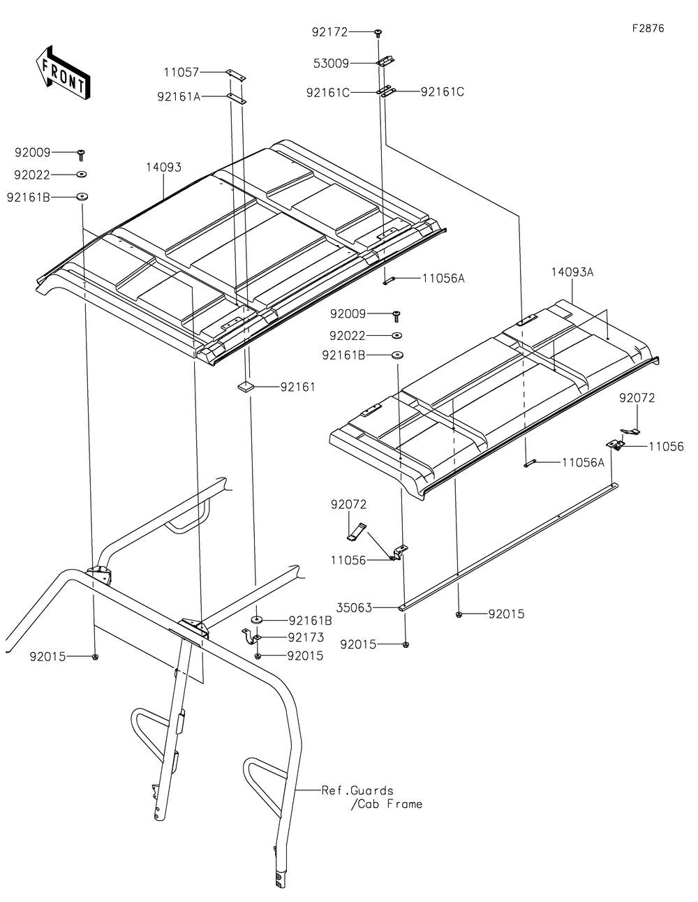 Sun Top Diagram and Parts List for KAF1000JMFNN 2021 Kawasaki Lawn Tractor Accessories