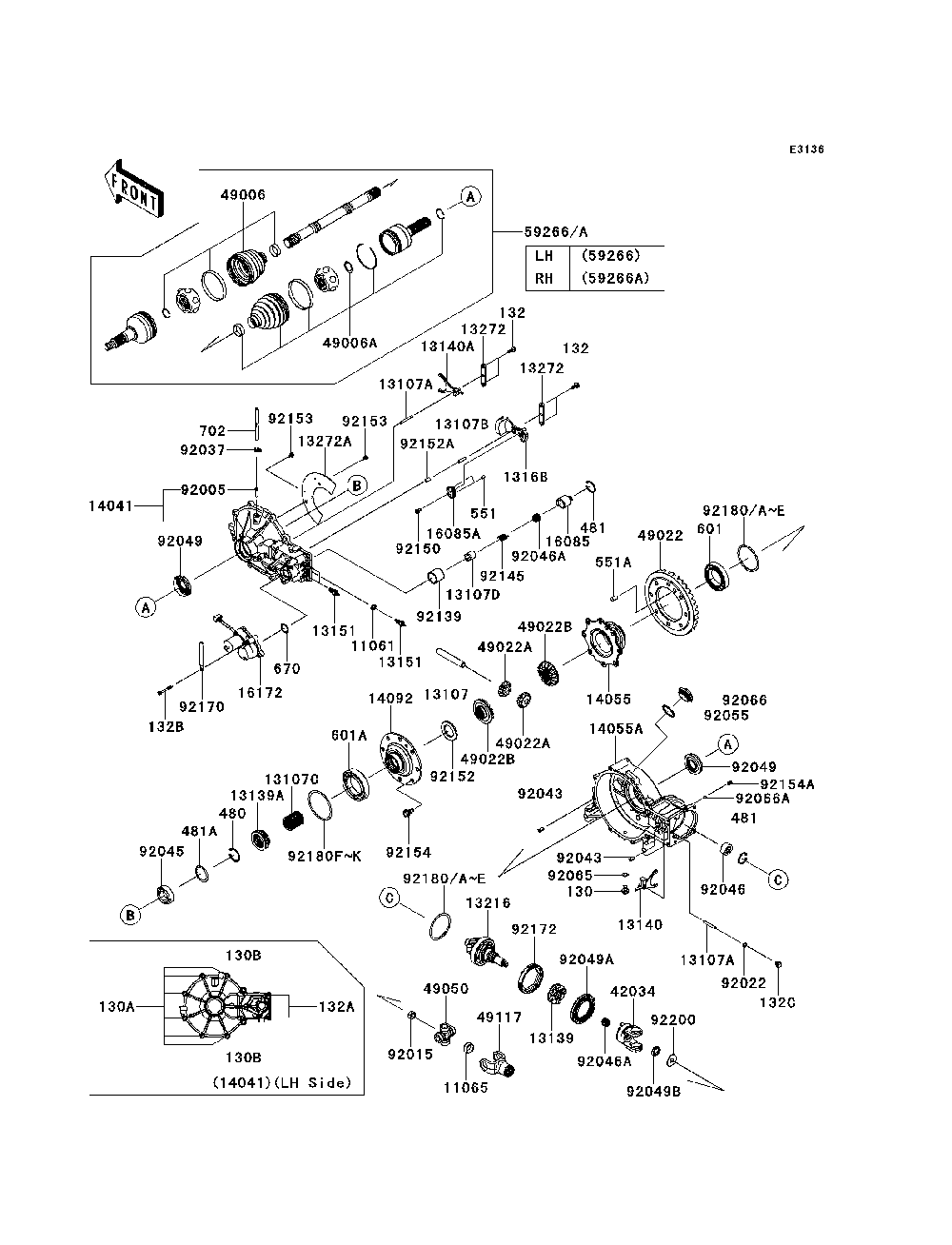 Drive Shaft-Fr 1 Diagram and Parts List for KRT800BEF 2014 Kawasaki Lawn Tractor Accessories