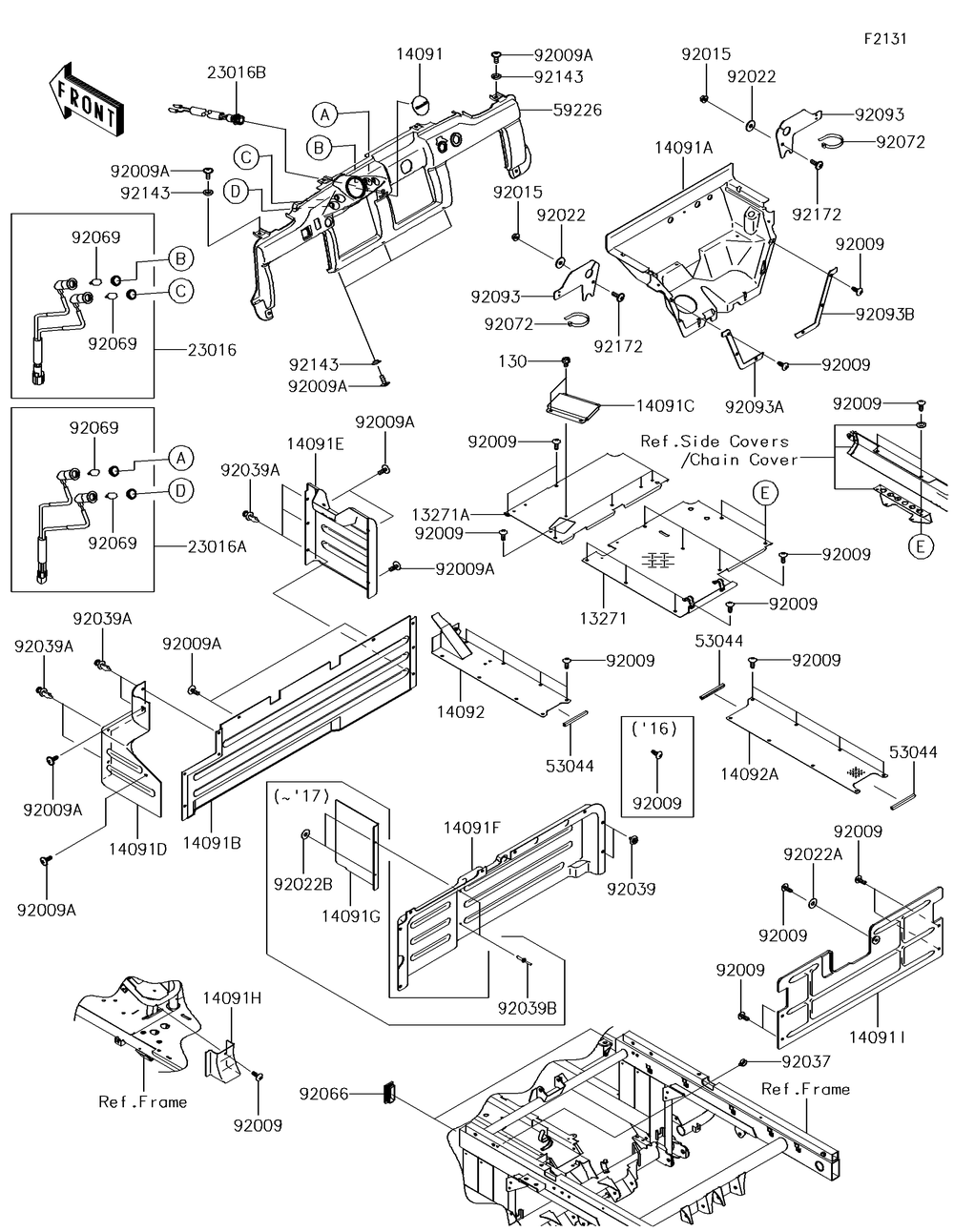 Frame Fittings Diagram and Parts List for KAF620VGF 2016 Kawasaki Lawn Tractor Accessories