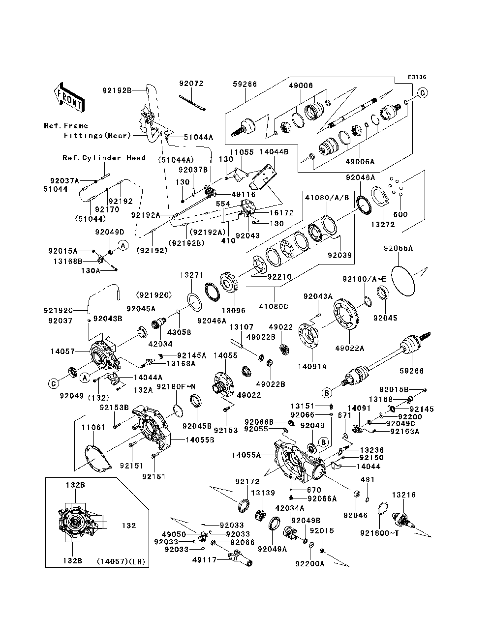 Drive Shaft-Front Diagram and Parts List for KRF750RDF 2013 Kawasaki Lawn Tractor Accessories