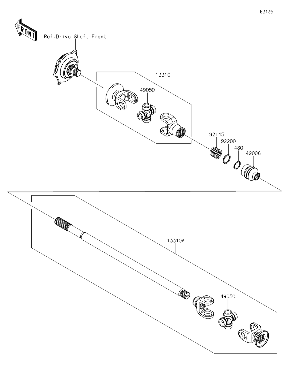 Drive Shaft-Propeller Diagram and Parts List for KRF800GJF 2018 Kawasaki Lawn Tractor Accessories