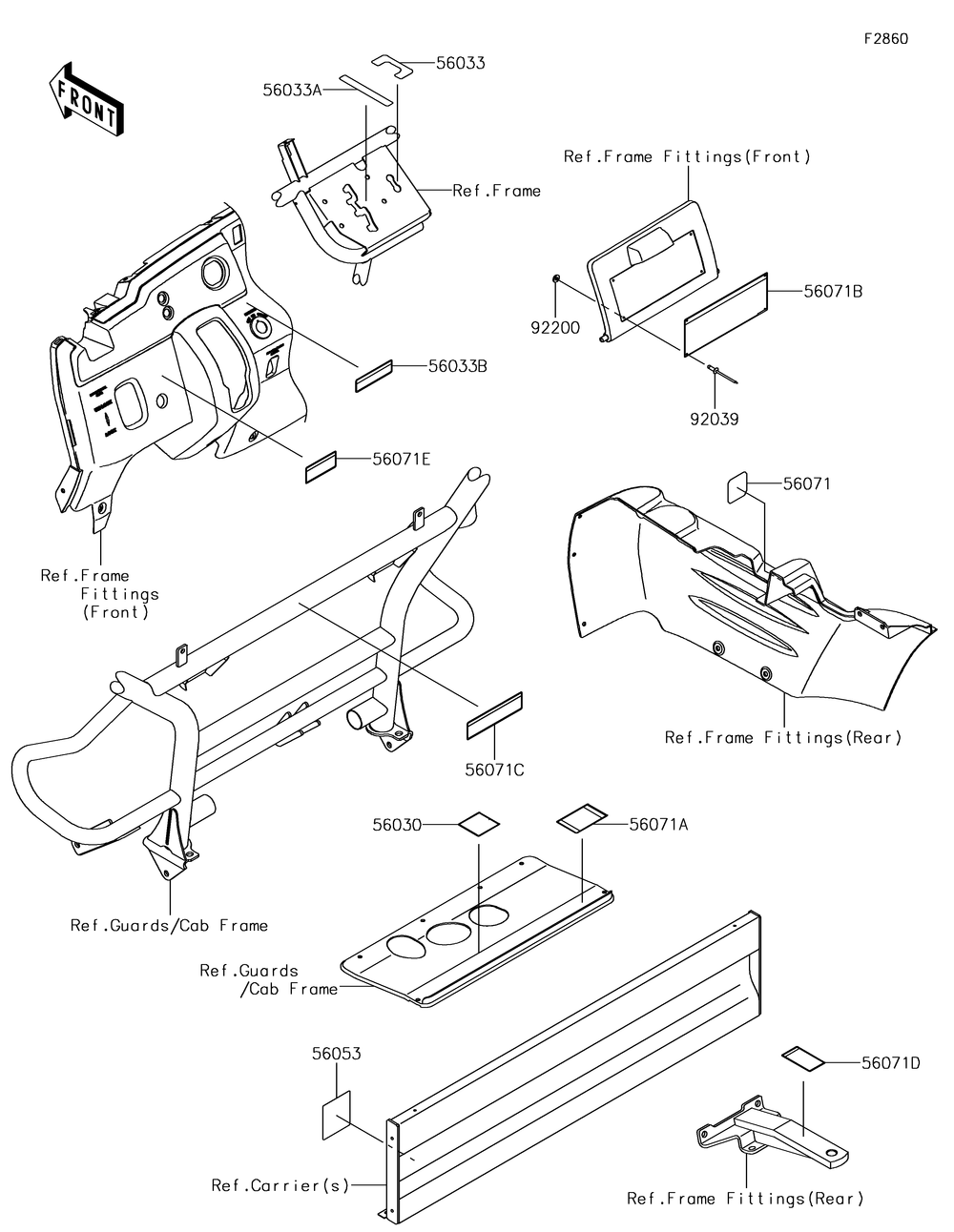 Labels Diagram and Parts List for KAF400NHF 2017 Kawasaki Lawn Tractor Accessories