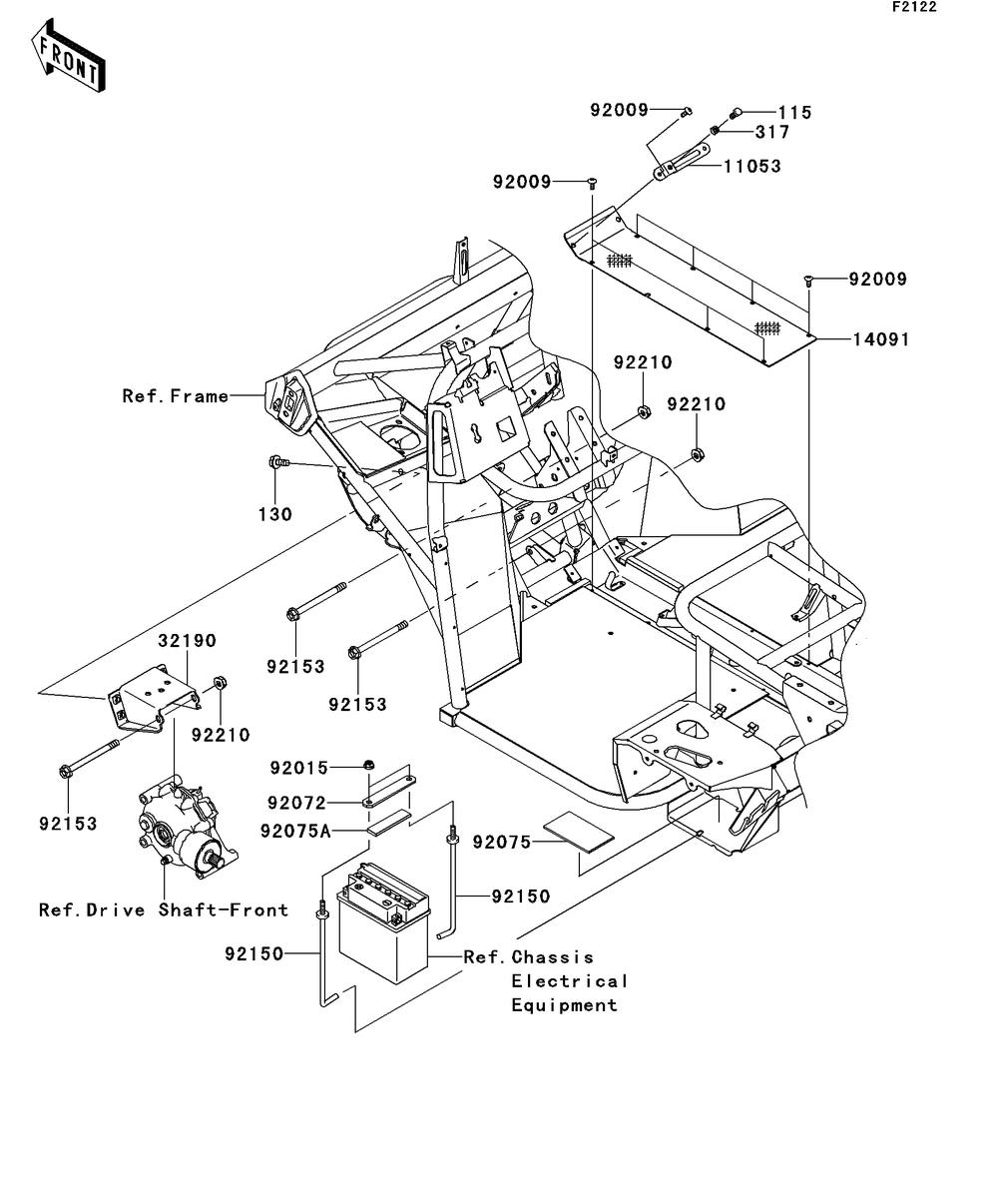 Engine Mount Diagram and Parts List for KAF400DEF 2014 Kawasaki Lawn Tractor Accessories