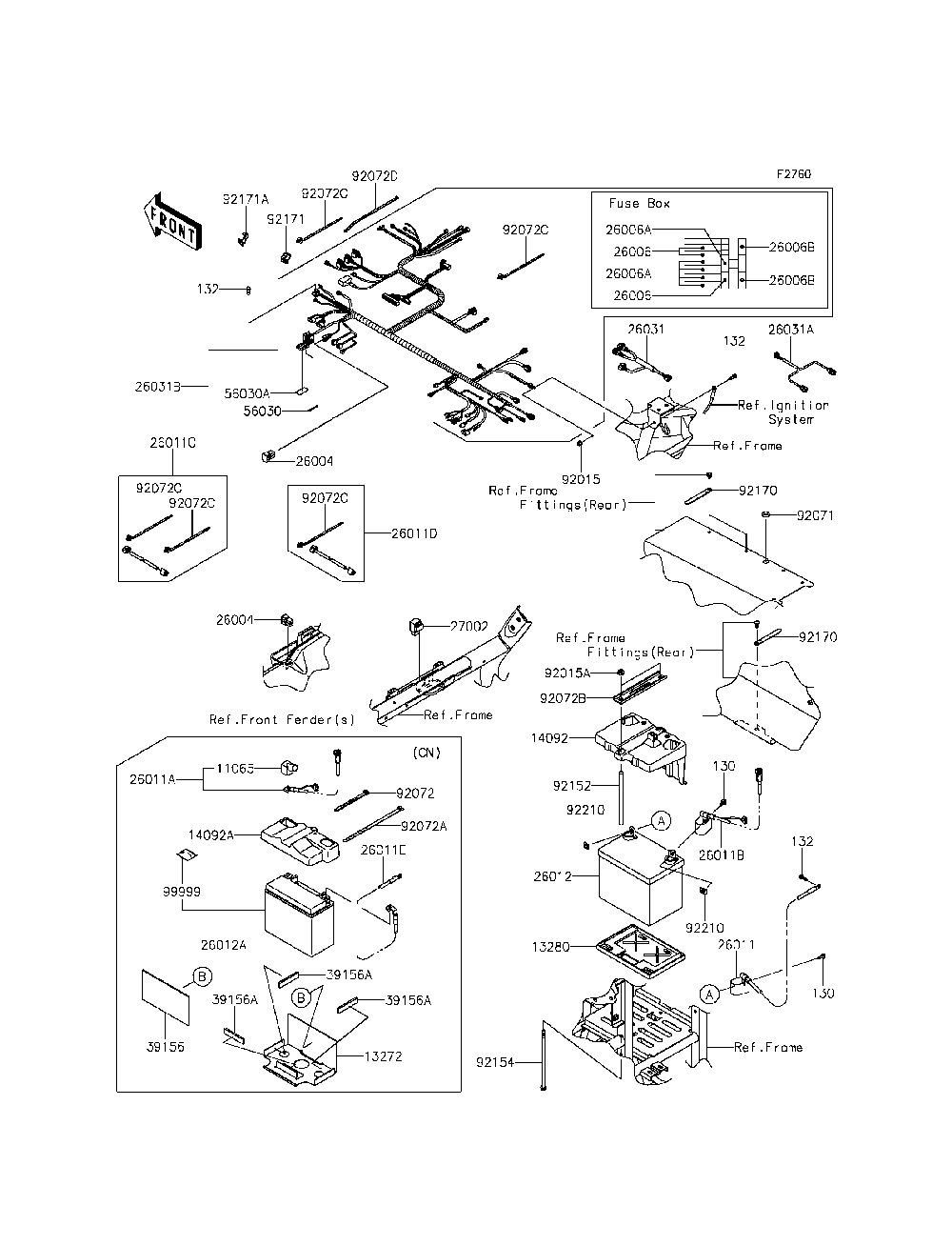 Chassis Electrical Equipment Diagram and Parts List for KRT800DFF 2015 Kawasaki Lawn Tractor Accessories
